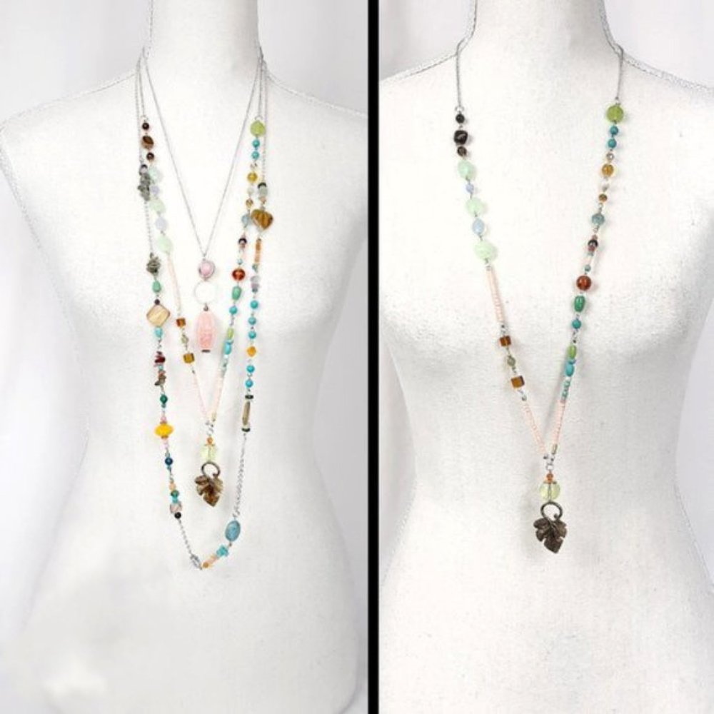 OOAK Boho Long Layering Leaf Necklace